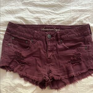 American Eagle Maroon Jean Shorts Distressed Denim
